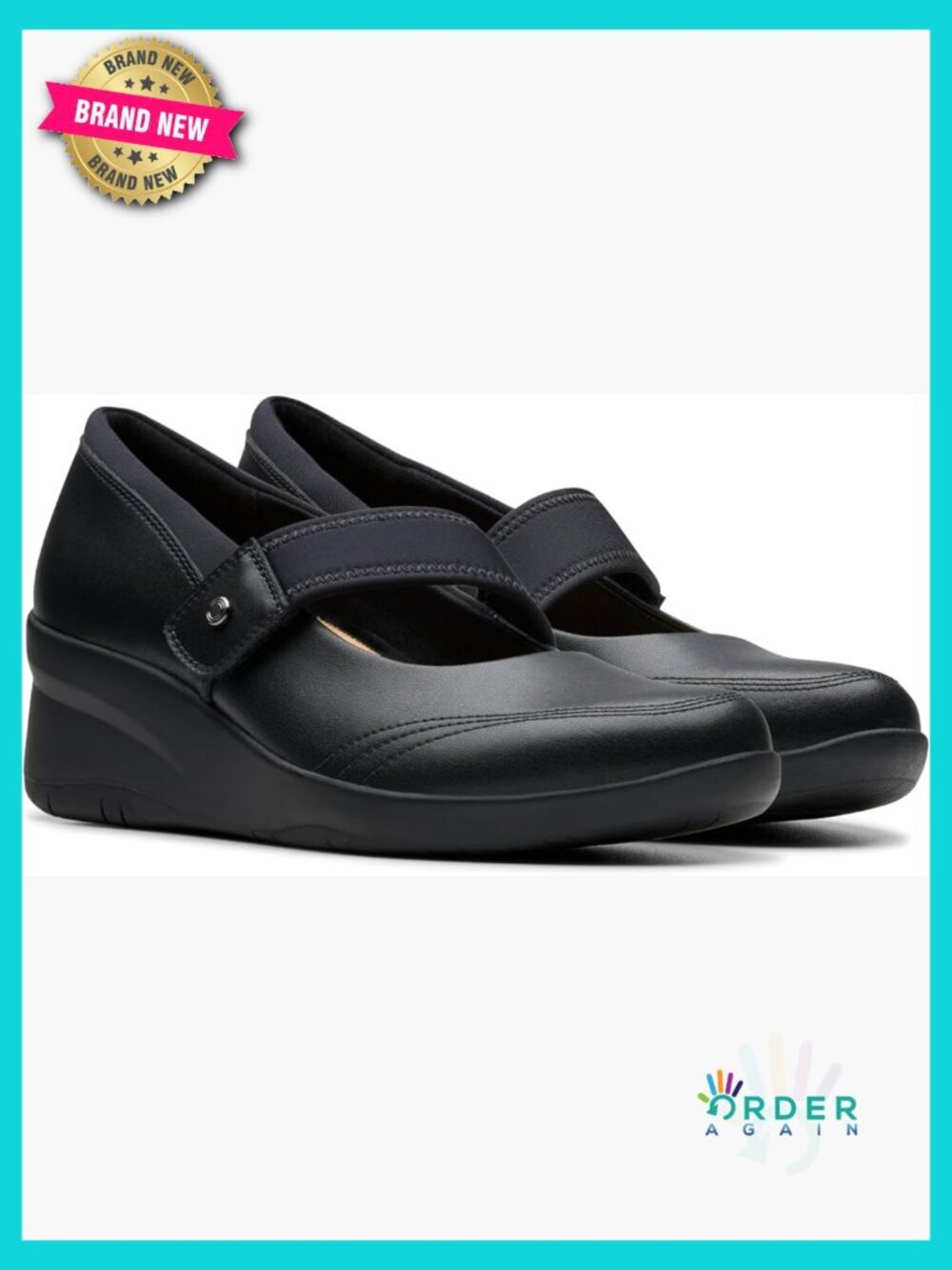 Premium Black Leather Sandals Wedge Heel Elastic Side Gore Comfortable Platform